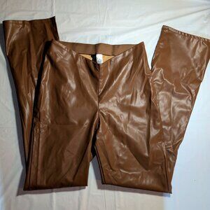 H&M Divided Vegan Faux Light Brown Leather Pants Flare Stretch Size 8